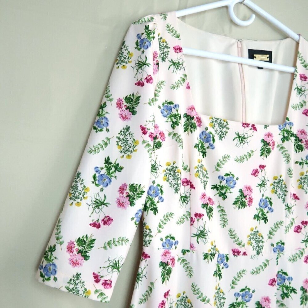 Alexia Admor White Floral Smocked Long Sleeve Midi Dress Stretch Size 10 - Picture 4 of 10